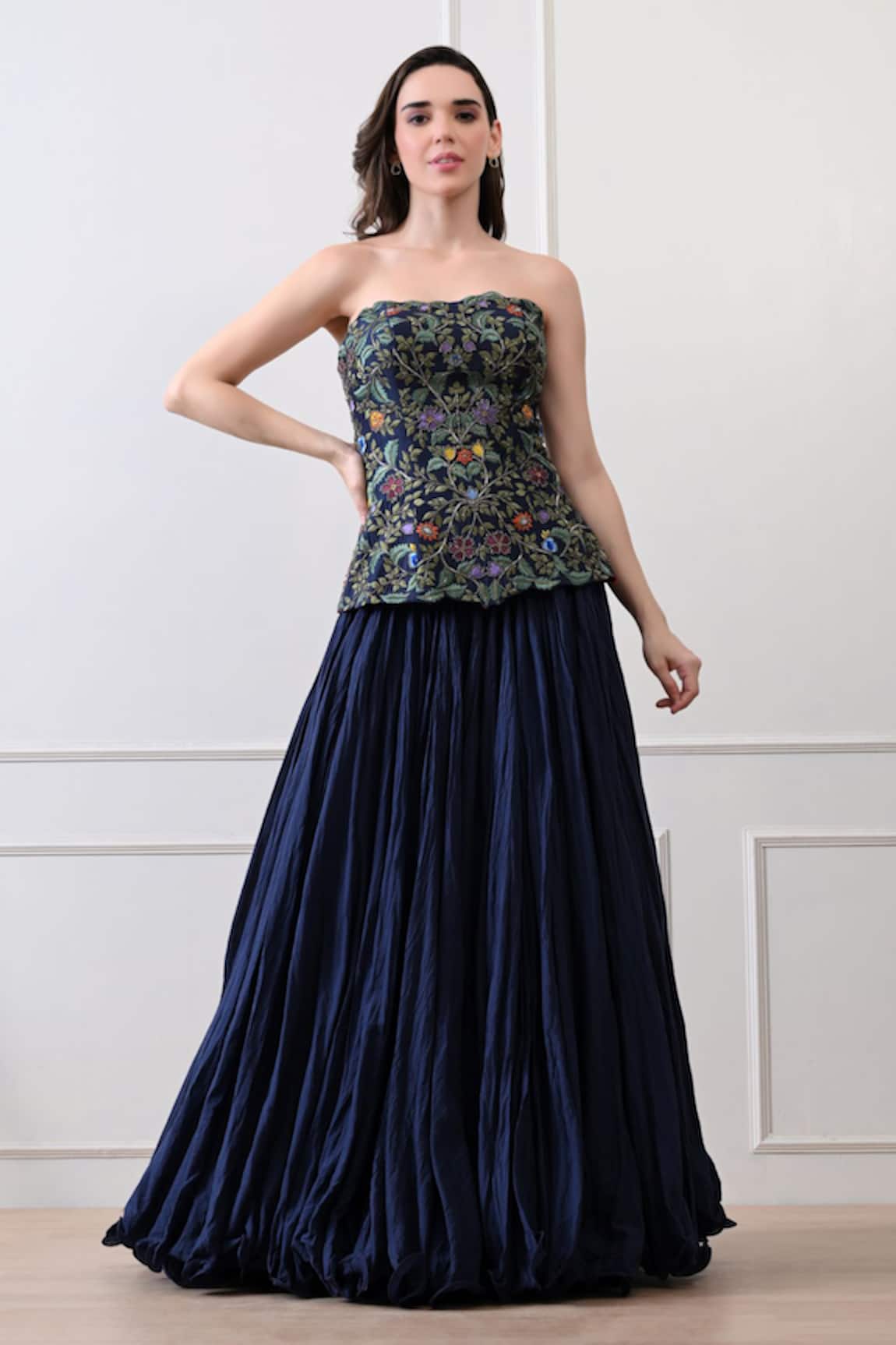Samant Chauhan Floral Embroidered Bandeau Corset Dress 