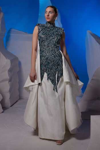 Samant Chauhan Embroidered High Neck Sleeveless Gown 