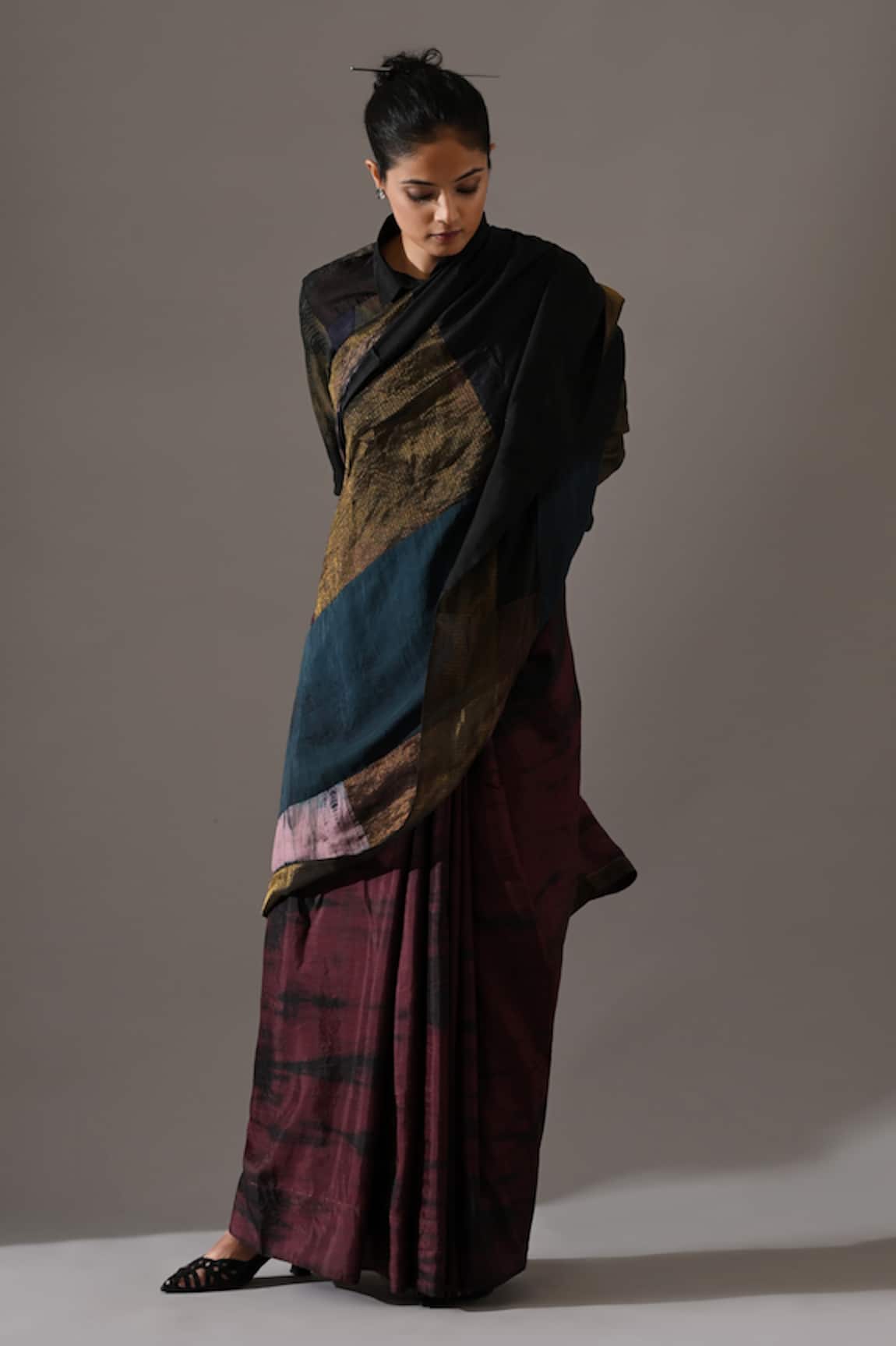 Medha Patchwork Pattern Dye Saree With Shirt 