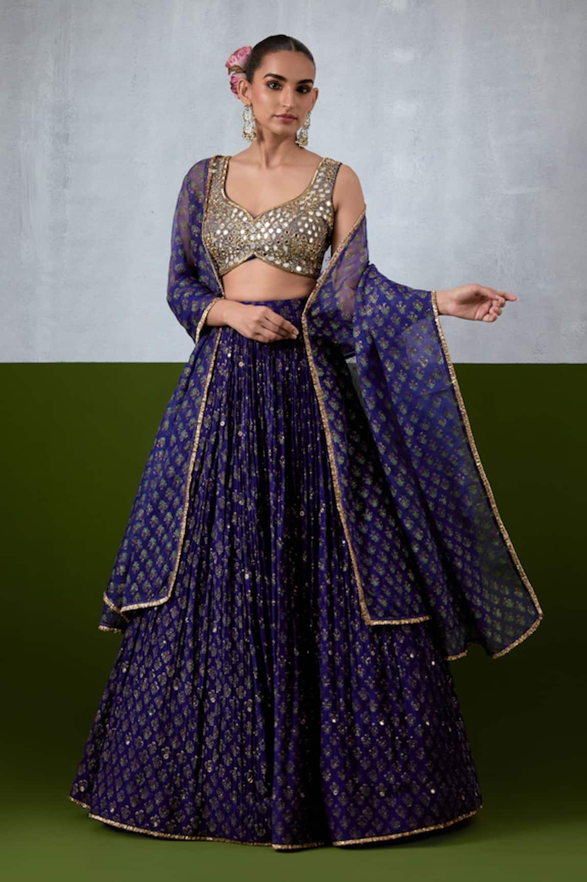 Ikshita Choudhary Printed & Pleated Chanderi Lehenga Set 