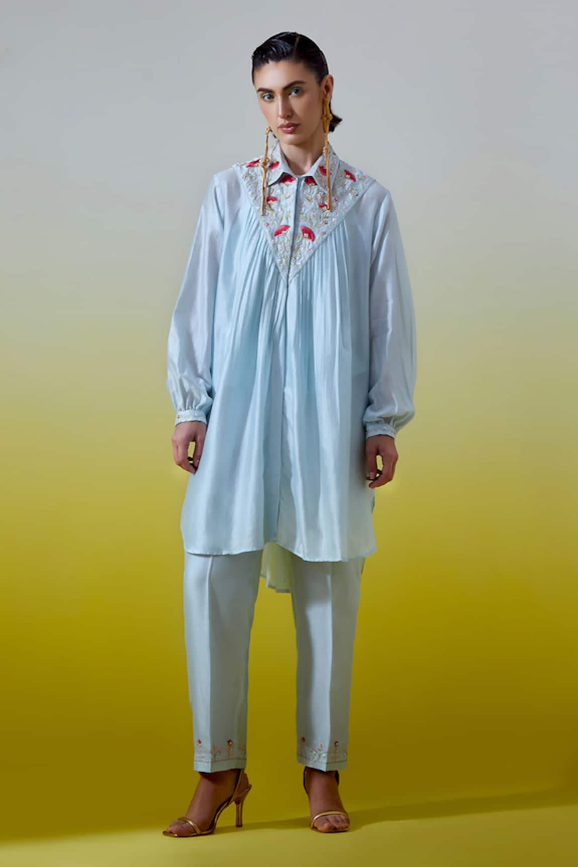 Anantaa By Roohi Silk Chanderi Pintuck Shirt With Pant 