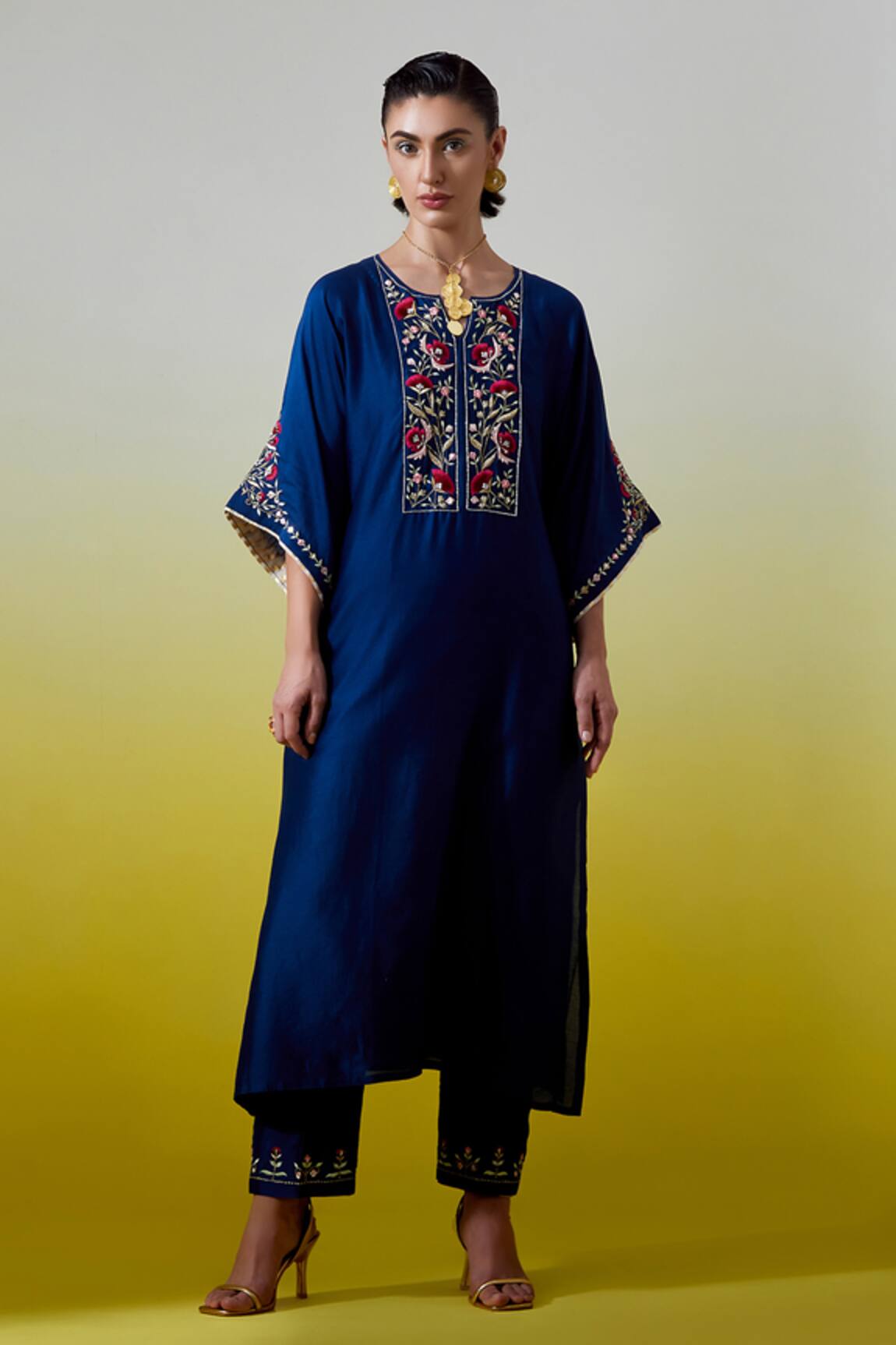 Anantaa By Roohi Silk Chanderi Kaftan Kurta & Pant Set 