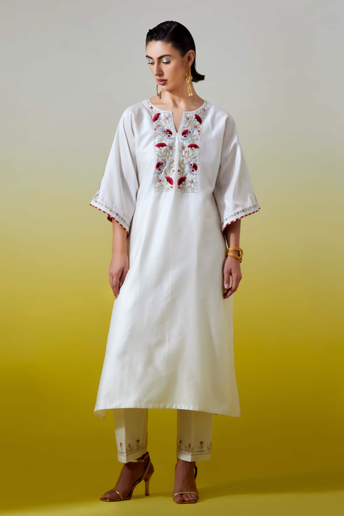 Anantaa By Roohi Silk Chanderi Kaftan Kurta & Pant Set 