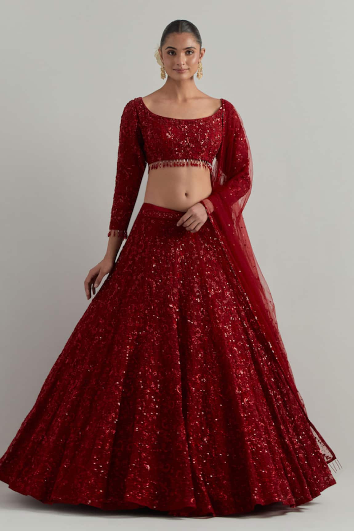 Ikshita Choudhary Red Hand Embroidered Net Bridal Lehenga Set 