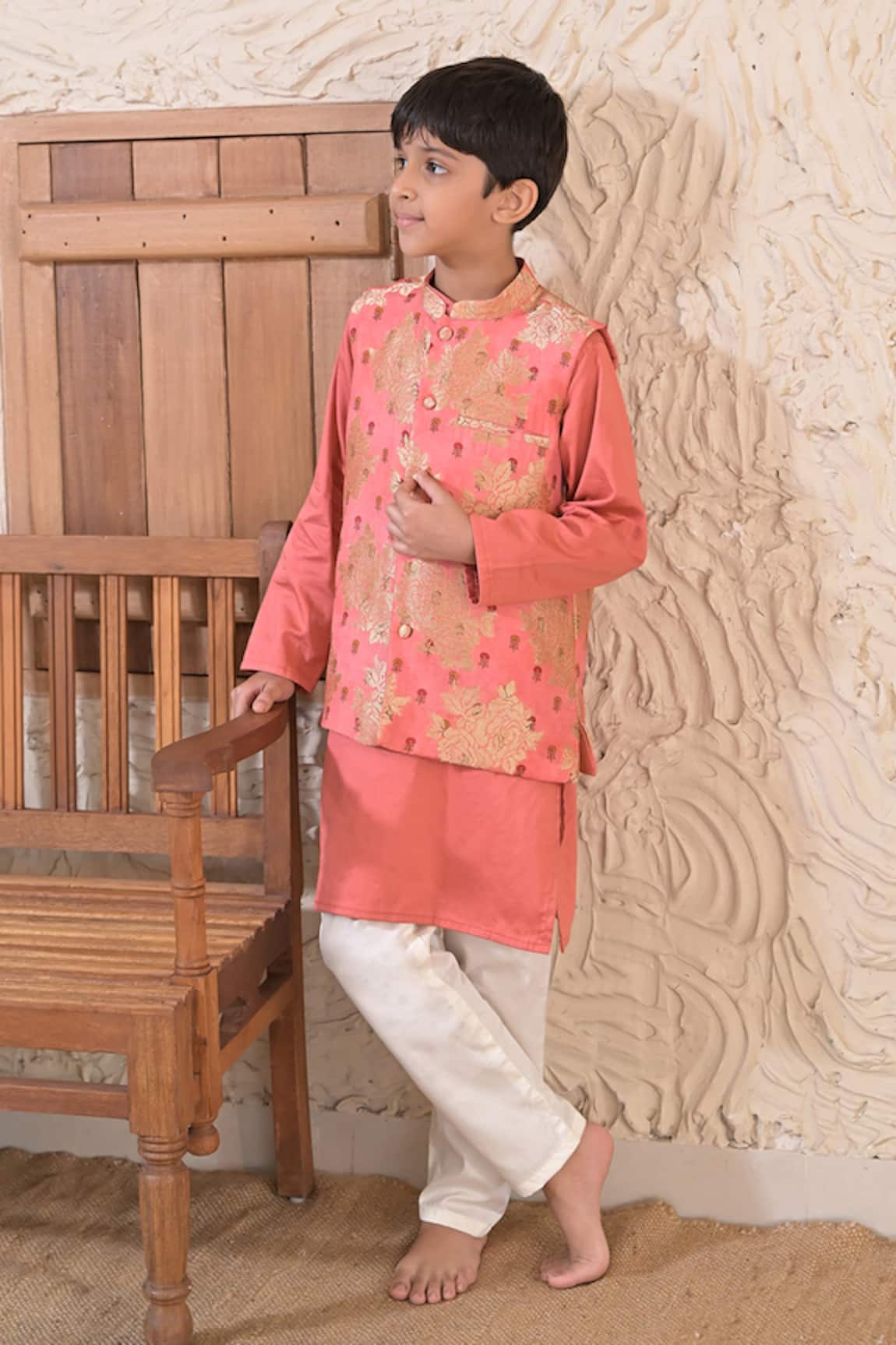The Plum Bum Floral Pattern Nehru Jacket & Kurta Set 