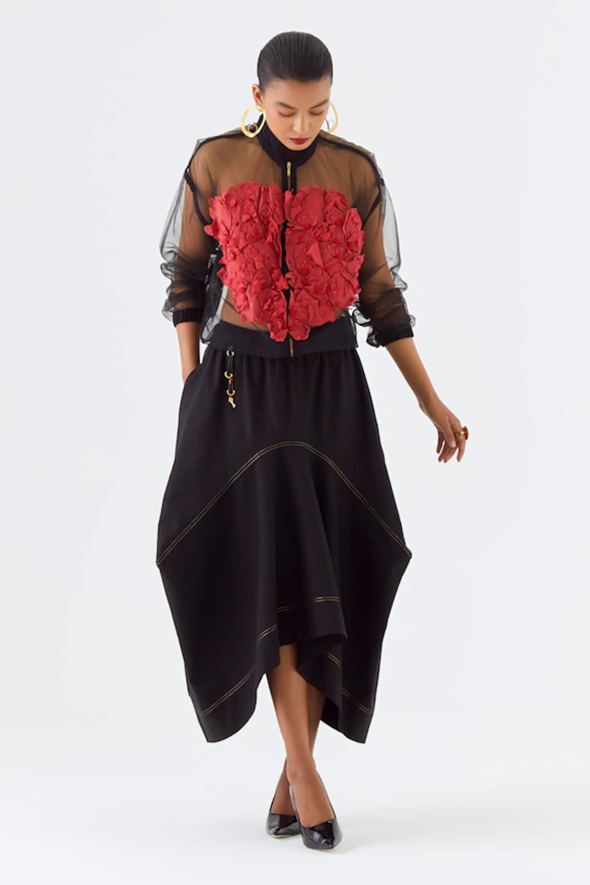 Jajaabor Applique Embroidered Bomber Jacket & Skirt Set 
