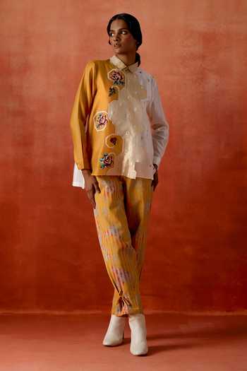 Jajaabor Embroidered Shirt & Printed Denim Pant Set 