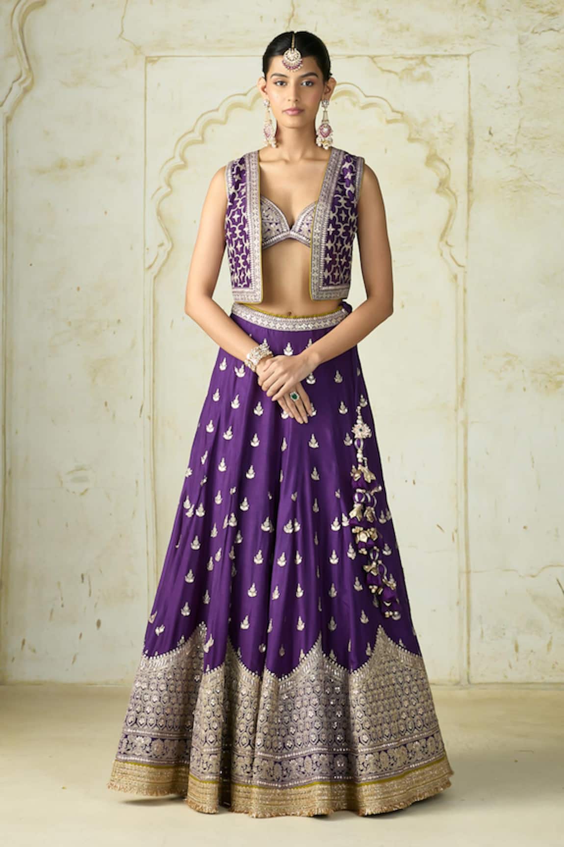 Gopi Vaid Shabana Geometric Embroidered Jacket Lehenga Set 
