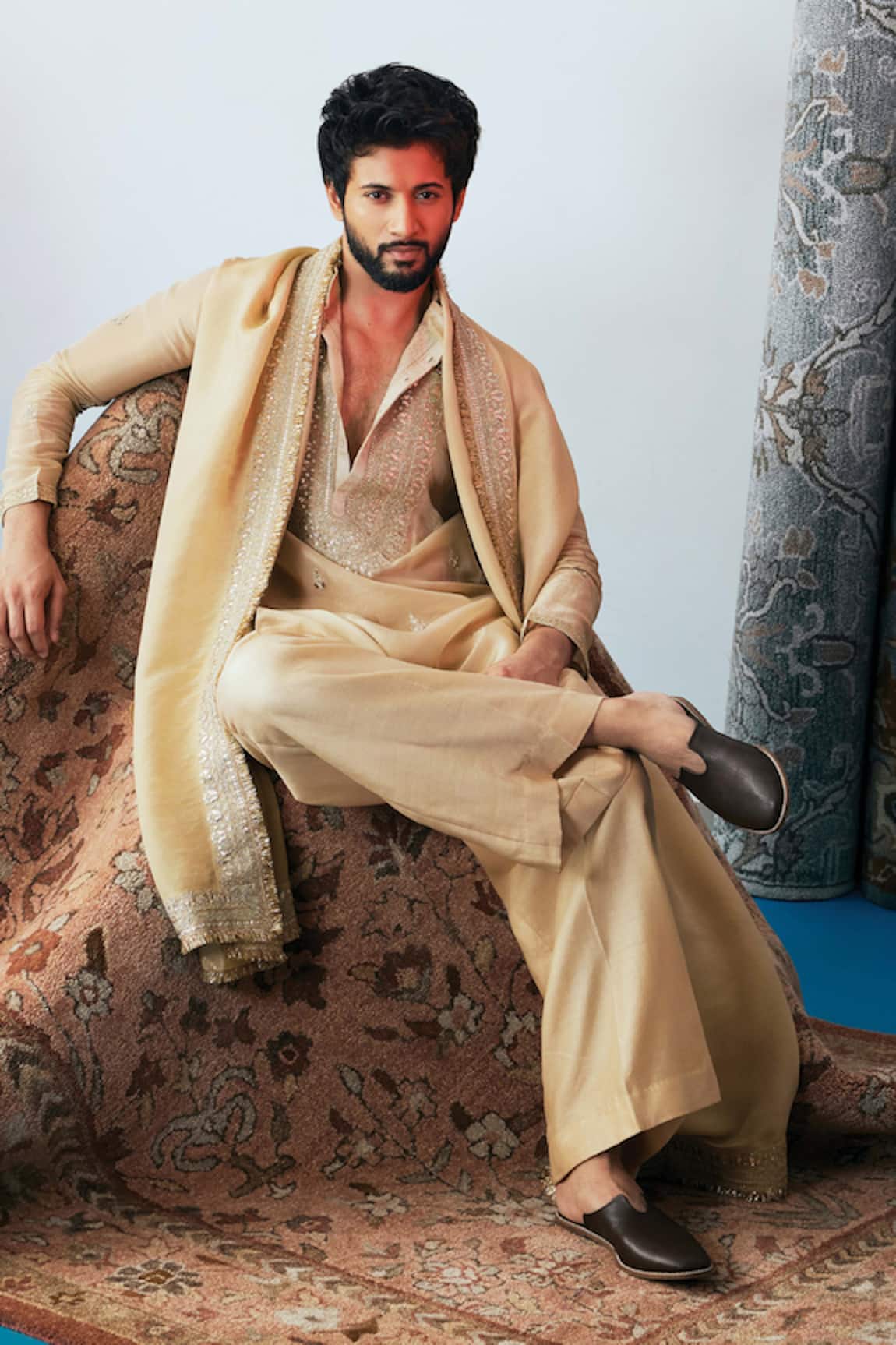 Gopi Vaid Sequin Yoke Embroidered Kurta Set 