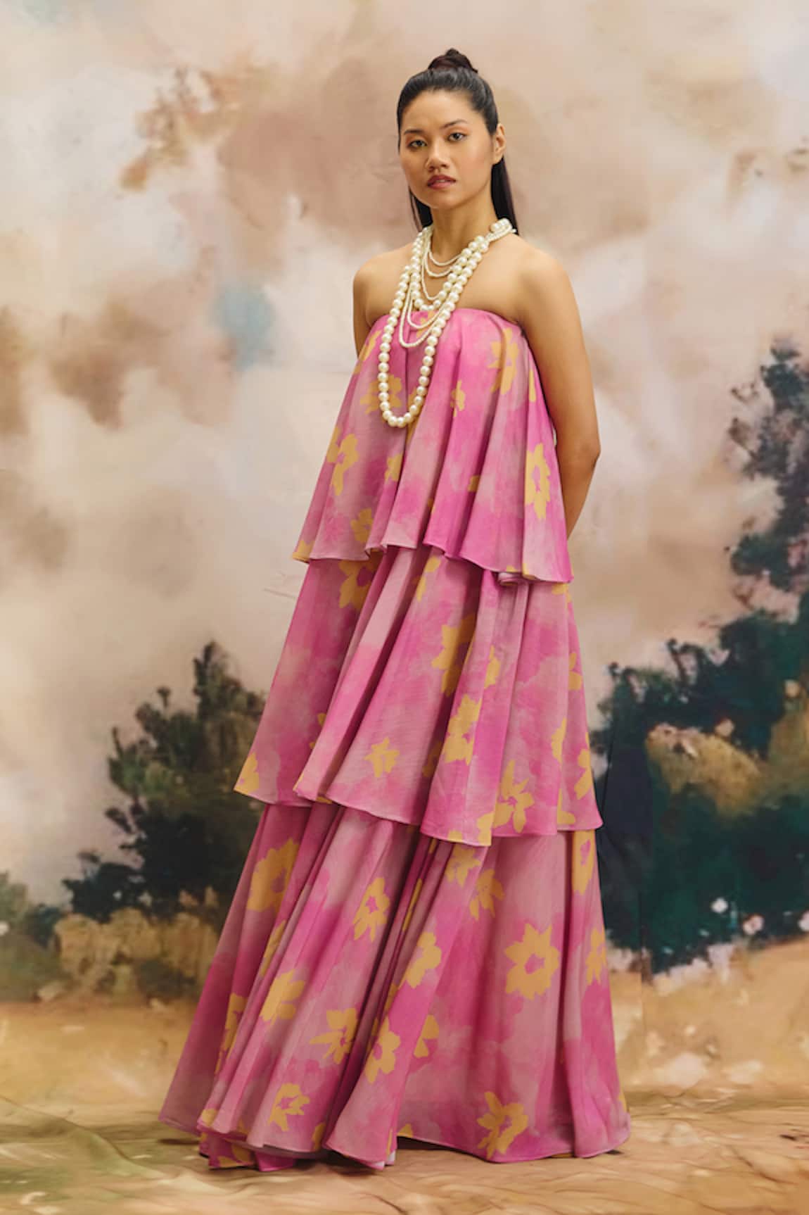 ZiP by Payal & Zinal Crystal Canopy Tiered Strapless Dress 