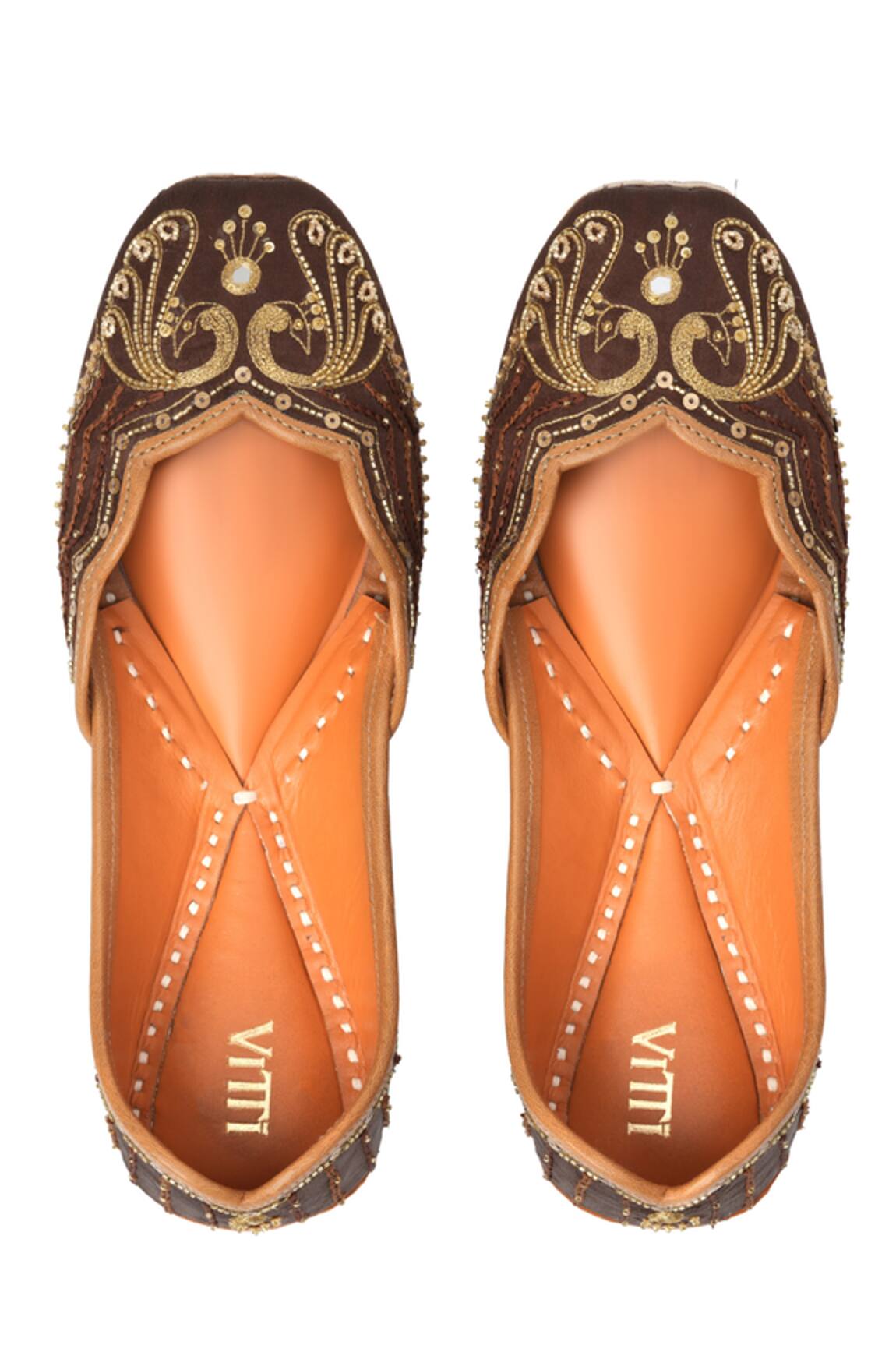 House Of Vitti India Peacock Zardozi Embroidered Juttis 