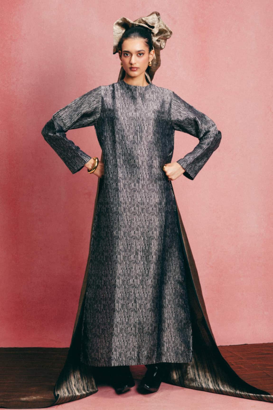 Ekaya Banaras Handwoven Banarasi Emboss Silk Kaftan 