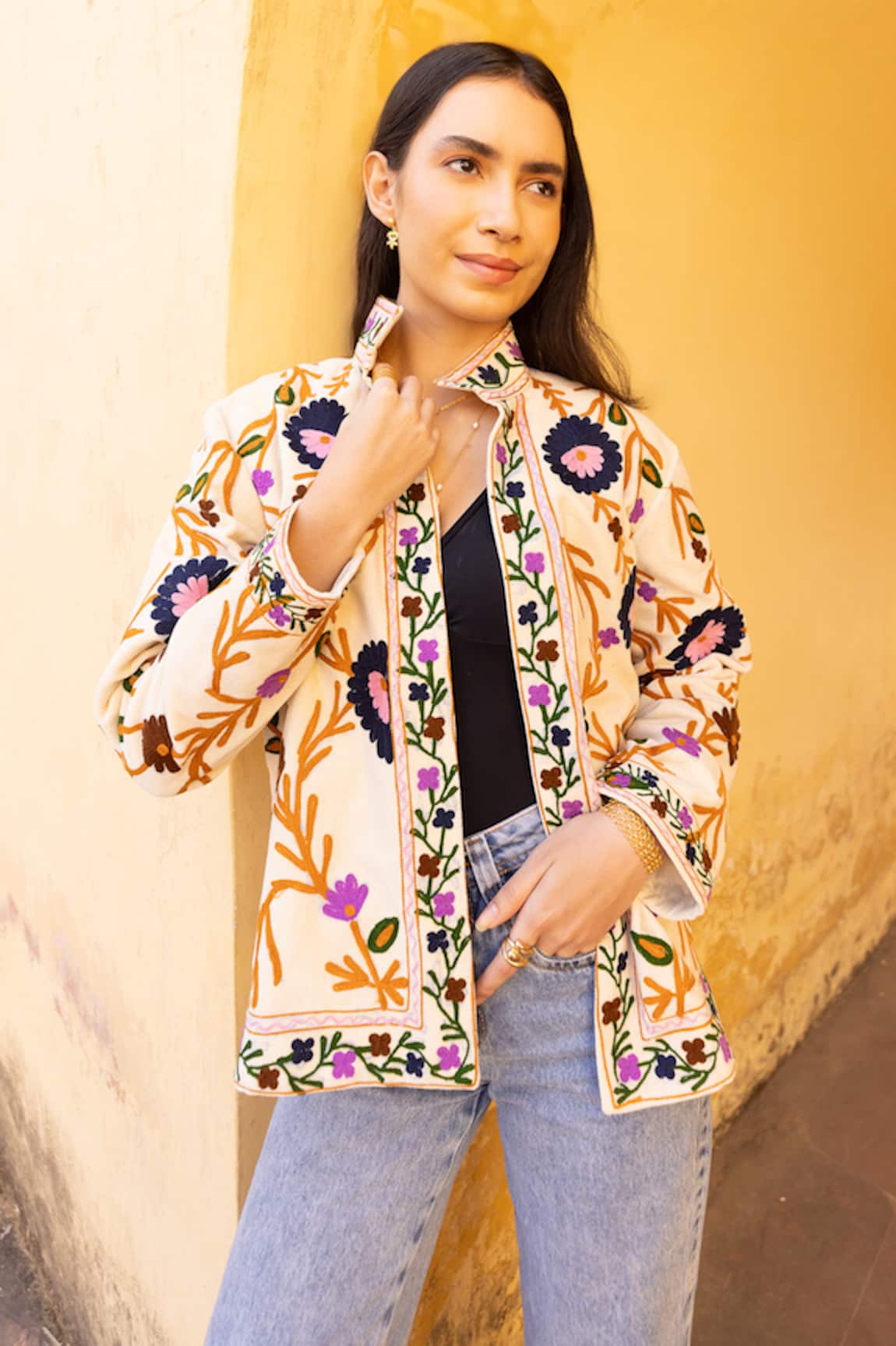 ASRUMO Velvet Floral Hand Embroidered Jacket 