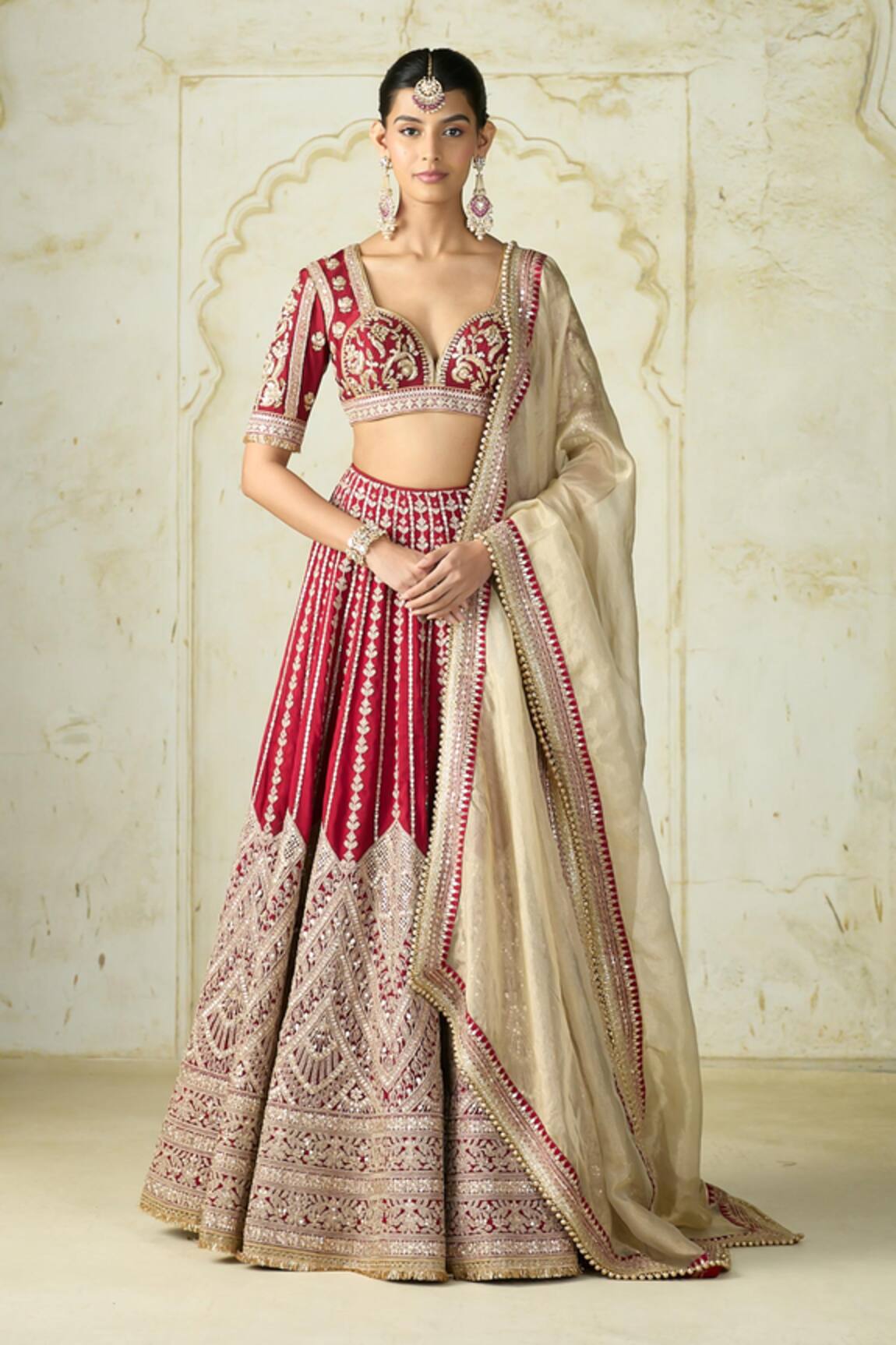 Gopi Vaid Embroidered Tussar Lehenga Set 