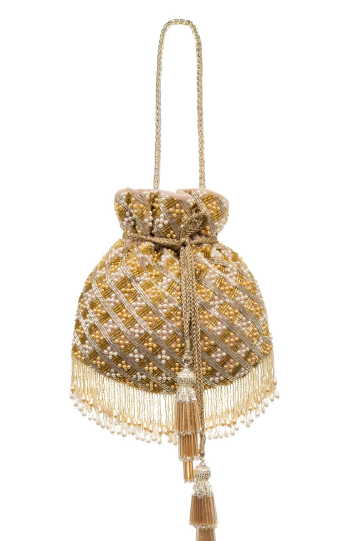 SG Collection By Sonia Gulrajani Hand Cut Bead & Pearl Work Potli Bag 