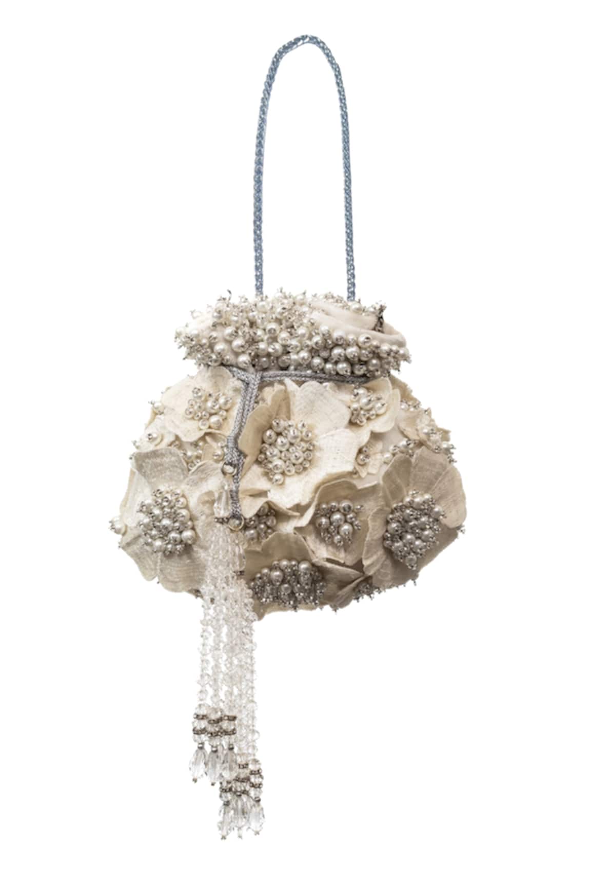 SG Collection By Sonia Gulrajani Floral Applique Velvet Potli Bag