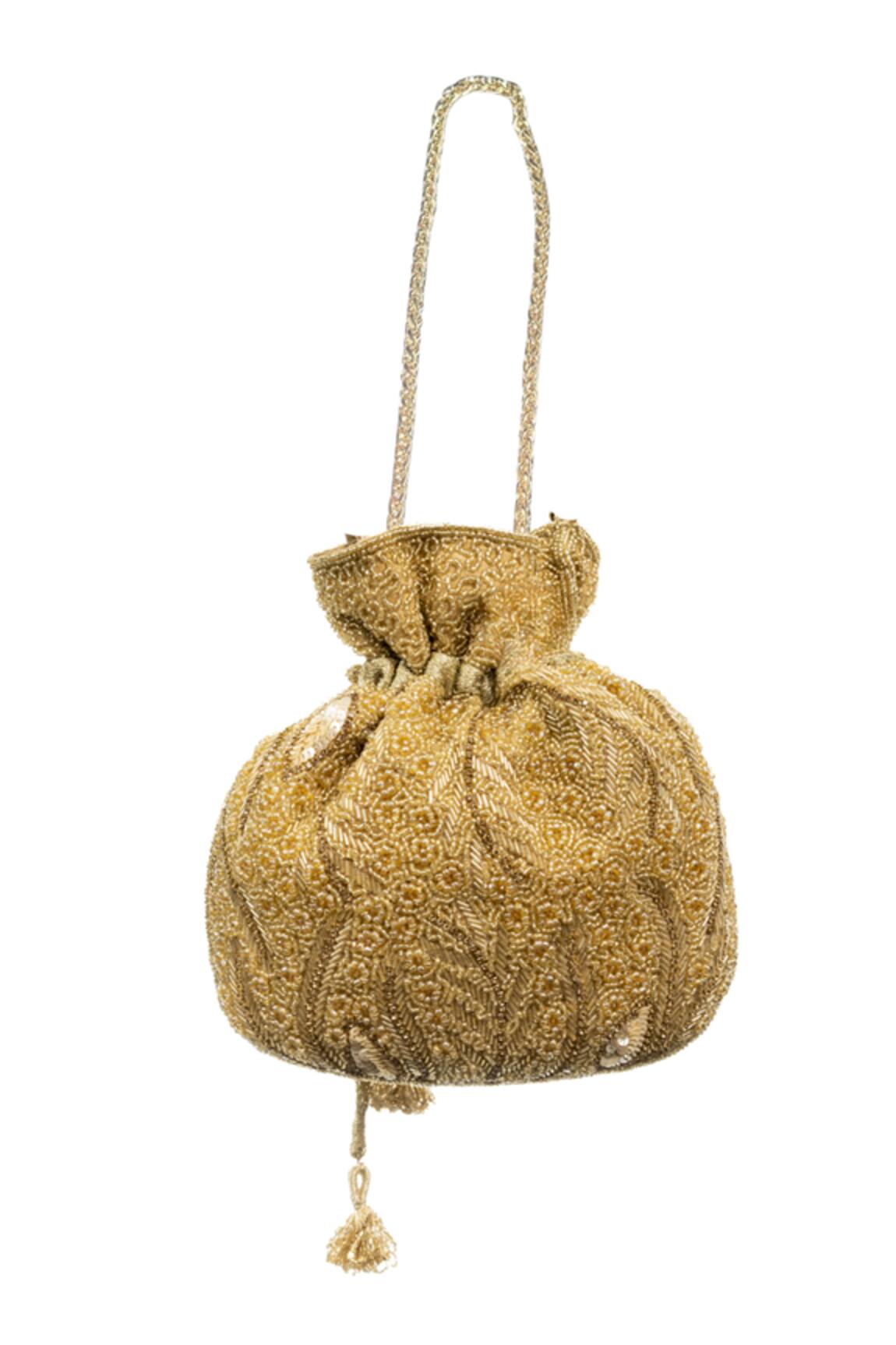 SG Collection By Sonia Gulrajani Gold Hand Cut Beaded Potli Bag 