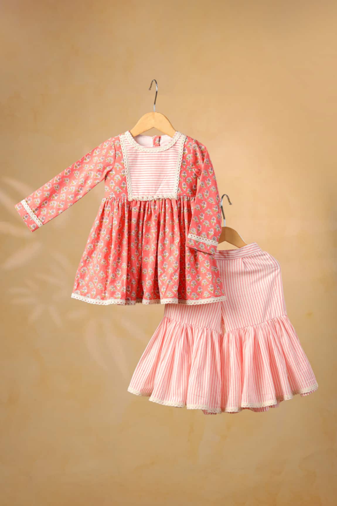 Casa Ninos Floral Print Cotton Kurta & Sharara Set 