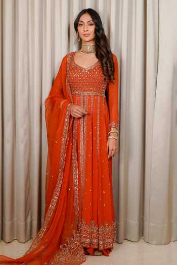 Esha Koul Embroidered Georgette Organza Anarkali Set with Sharara 