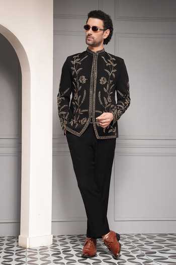 Soniya G Zarafshan Noir Embroidered Bandhgala Set 
