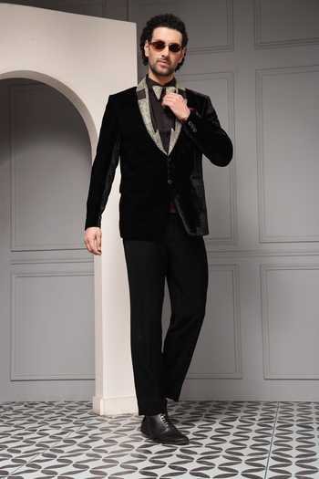 Soniya G Velour Velvet Embellished Blazer Set 