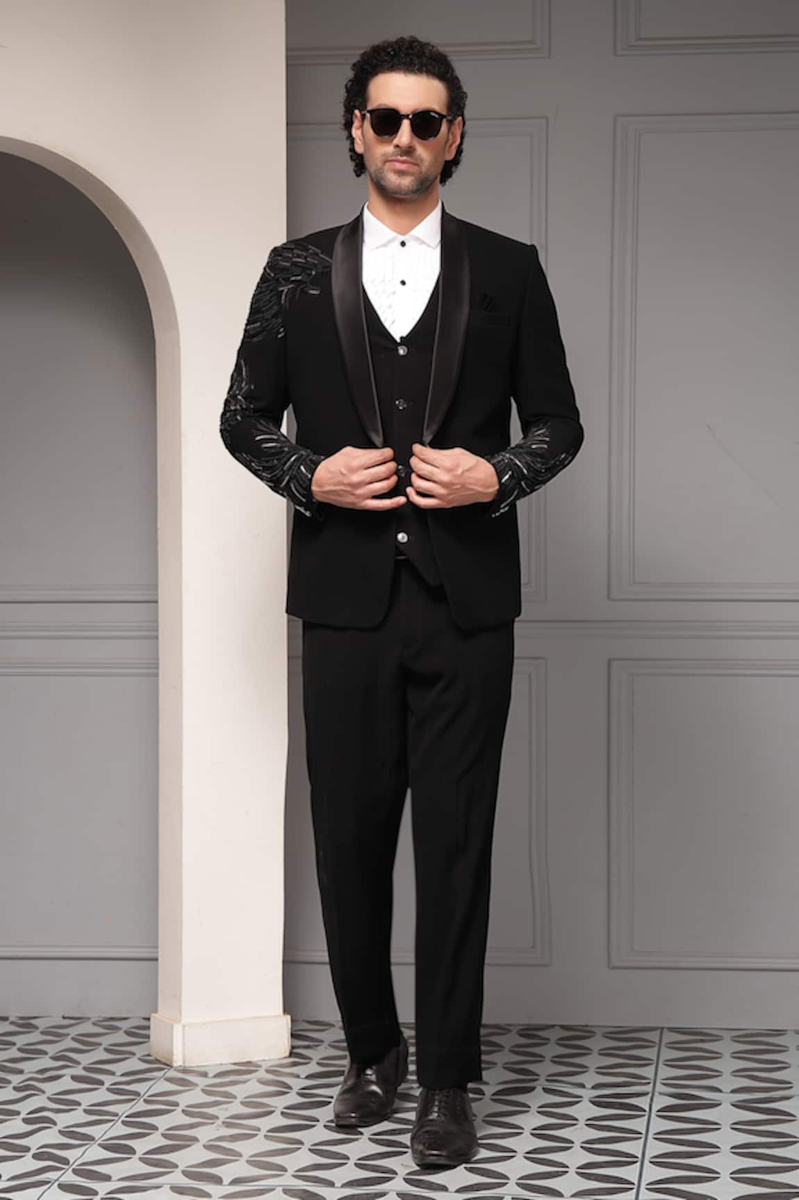 Soniya G Sovereign Noir Embellished Premium Suiting Tuxedo Set 