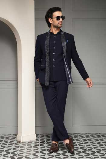 Soniya G Regal Midnight Textured Bandhgala Set 
