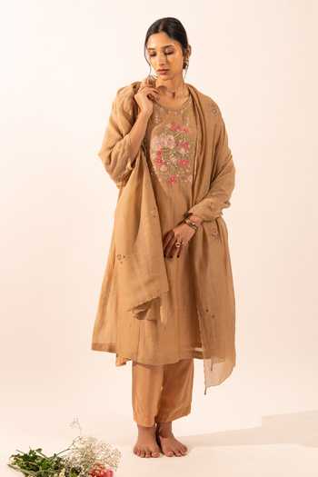 Tatwa Floral Embroidered Chanderi Kurta Set with Dupatta 