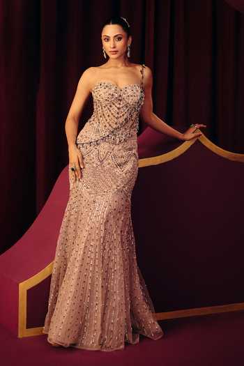 Label Moni K Daydream Embroidered Net Satin Corset & Lehenga Set 
