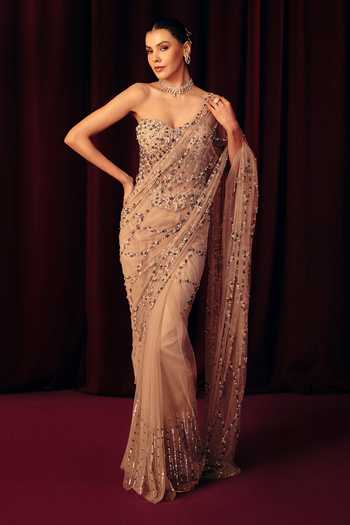 Label Moni K Ishq Pre-Draped Saree With Embroidered Corset 