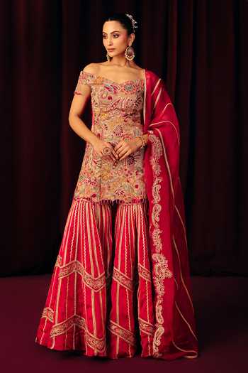 Label Moni K Noor Embroidered Silk Kurta Sharara Set with Dupatta 