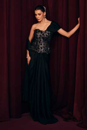 Label Moni K O My Darling Embroidered Corset & Draped Skirt Set 