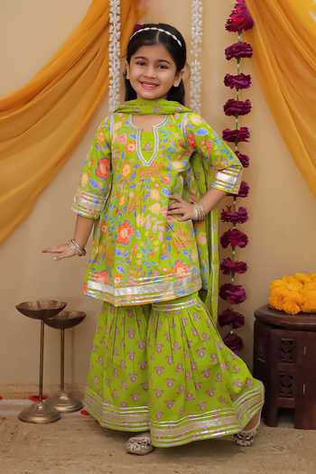 JILMIL DREAMWEAR Girls Anarkali Cotton Sharara & Dupatta Set