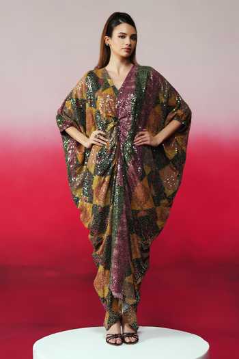 Rainas Badshah Sequin Work Print Kaftan 