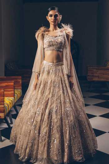 PRAVALIKA KOLA Lana Embellished Cape Lehenga Set 