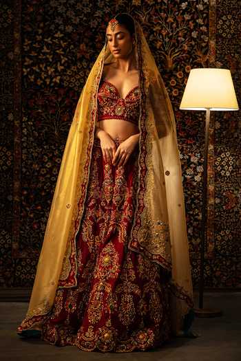 Vandana Sethi Zardozi Embroidered Velvet Lehenga Set 