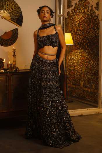 Vandana Sethi Net Embroidered Lehenga Set 