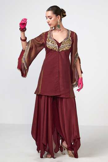 Rishi and Vibhuti Cherry Alkaline Embroidered Jacket & Pant Set 