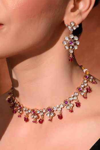 ChhavI'S Jewels Kundan Polki Studded Necklace Set 