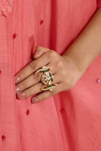Kaari Rashi Polki Gold Foil 92.5 Silver Ring 