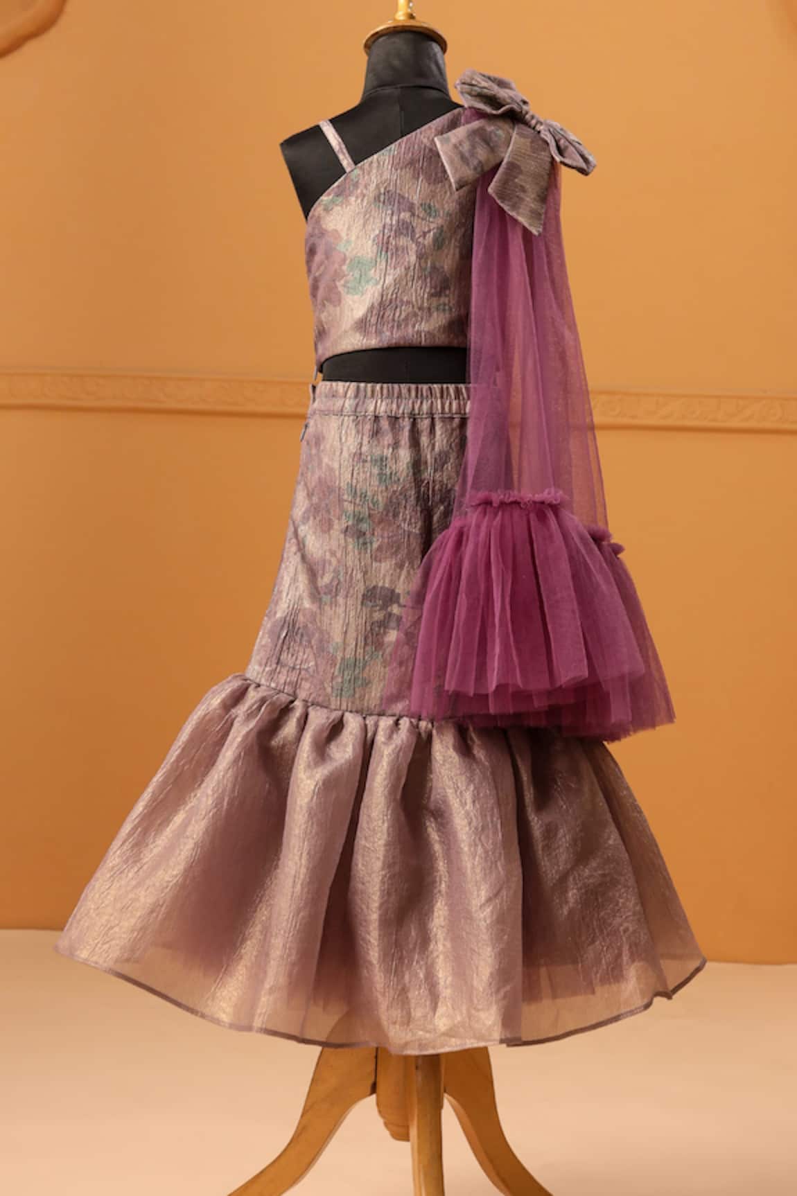 Casa Ninos Amethyst Mirage One Shoulder Top & Skirt Set 