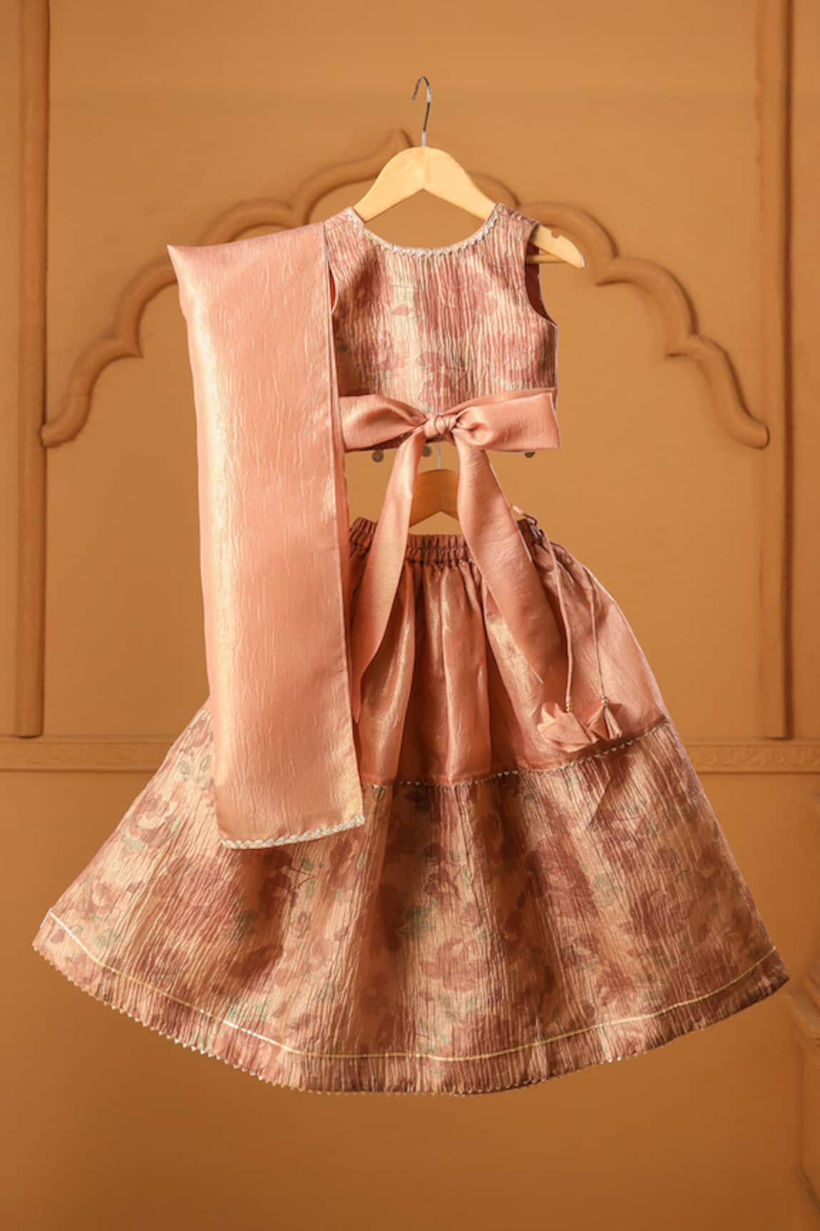 Casa Ninos Blush Pink Reversible Bow Lehenga Set 
