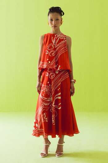 Esha Arora Hand Printed Abstract Top & Skirt Set 