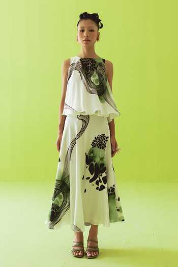 Esha Arora Abstract Botanical Print Top & Skirt Set 