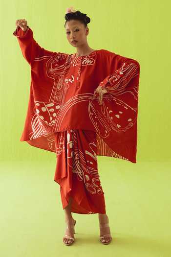 Esha Arora Printed Cotton Silk Kaftan & Skirt Set 