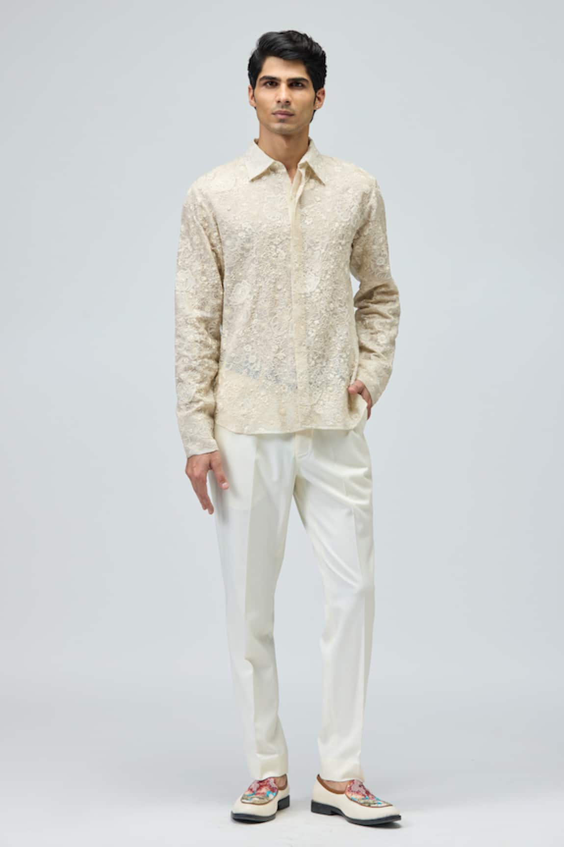Varun Bahl Embroidered Silk Organza Shirt 