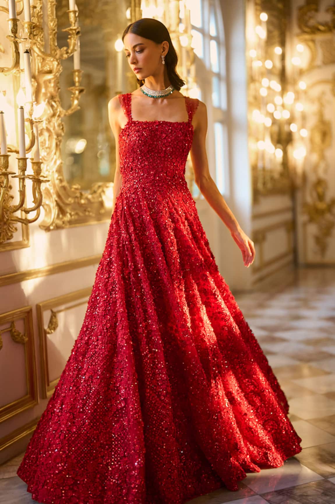 Seema Gujral 3D Embroidered Net Gown