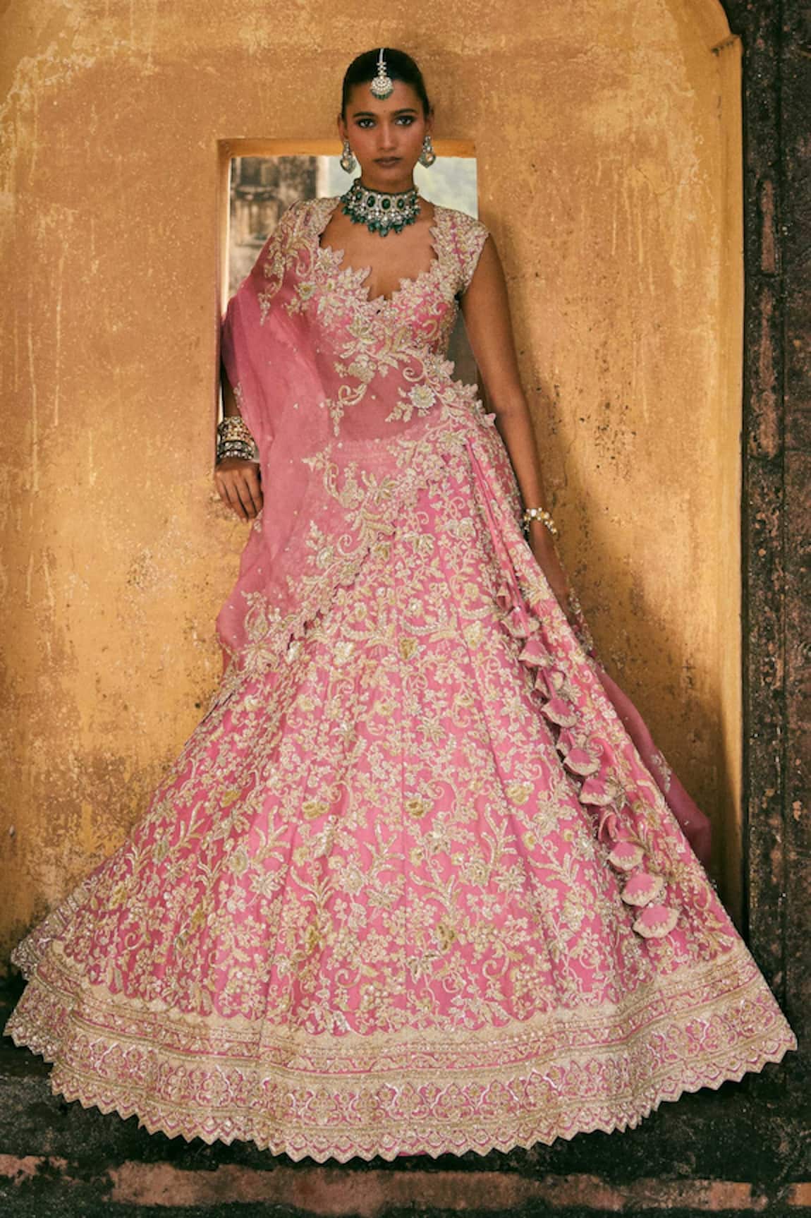 Anushree Reddy Advika Embroidered Organza Lehenga Set with Dupatta