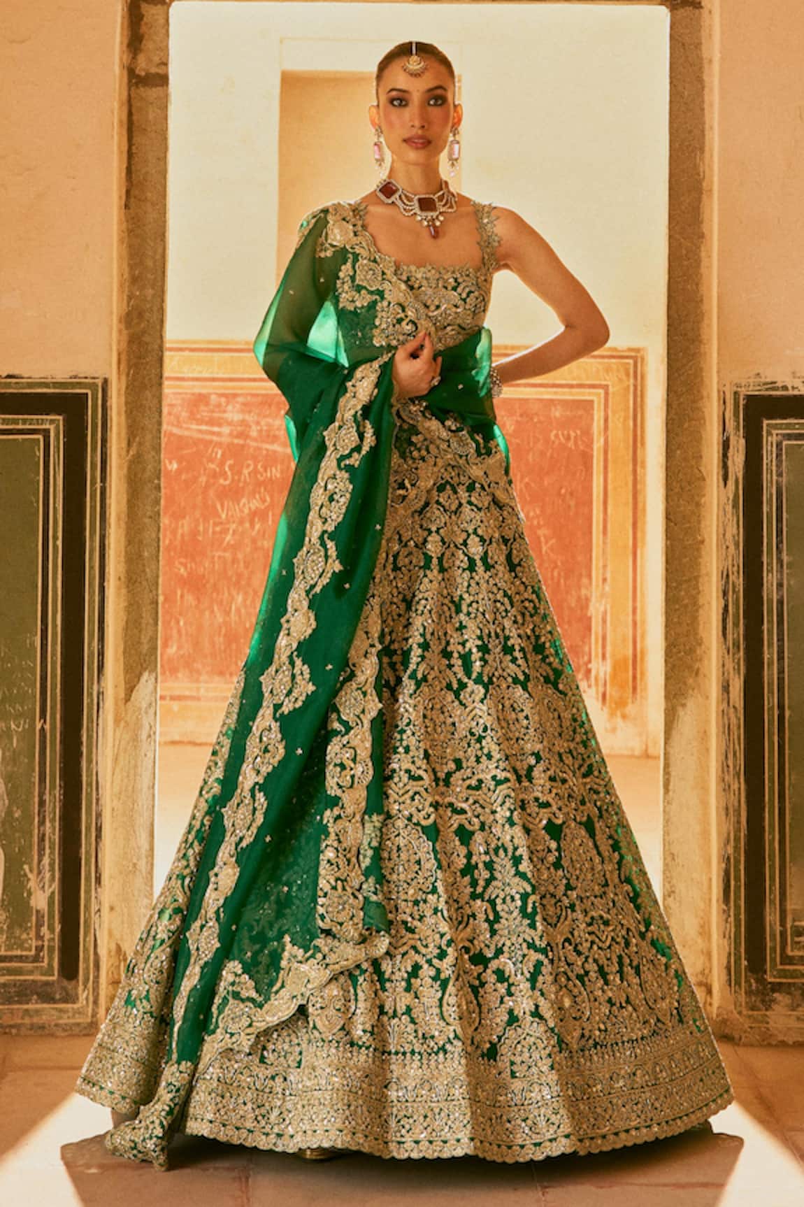 Anushree Reddy Embroidered Organza Lehenga Set with Blouse and Dupatta