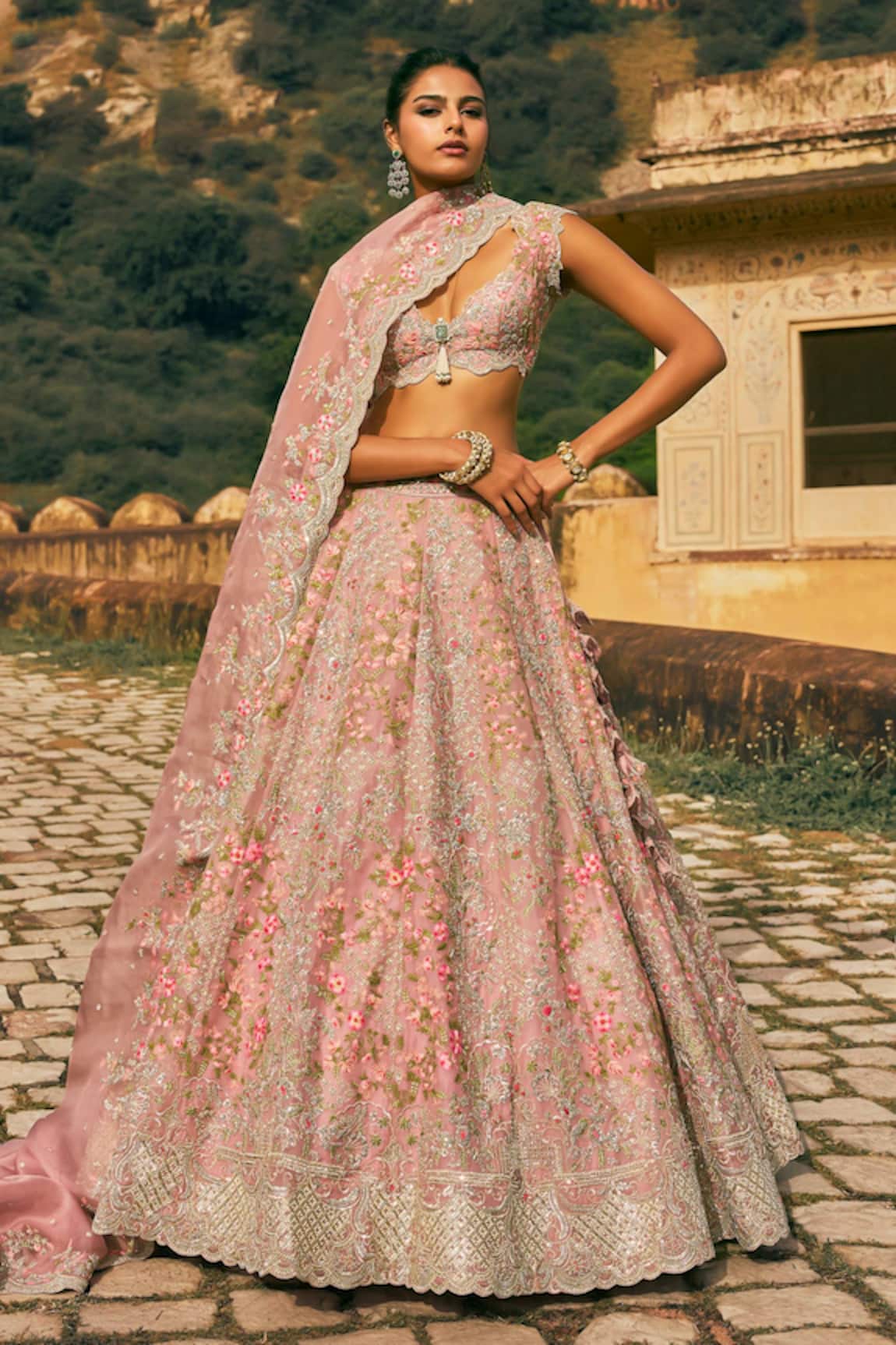 Anushree Reddy Kamya Thread Embroidered Bridal Organza Lehenga Set